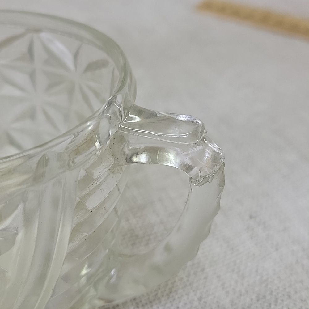 Anchor Hocking Creamer and Sugar Set Stars and Bars Thousand lines Pattern - Picture 5 of 6